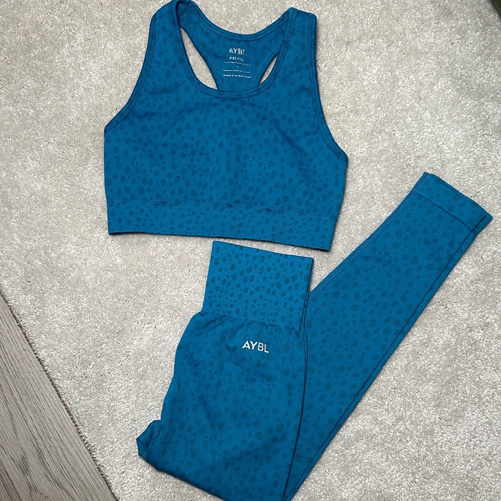 AYBL Teal Leopard-Print Racerback Sports Bra & High-Waist Leggings